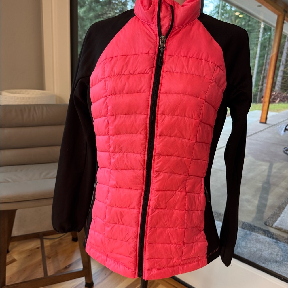 Women's Pink Quilted Hybrid Jacket - Lightweight Insulated Coat 32 degrees